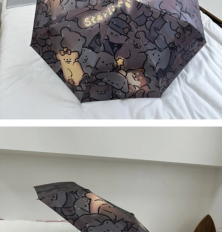 Automatic Fold Umbrella with Shiny Puppy Design | All-Weather UV Sunshade | High - End Ins Style for Women