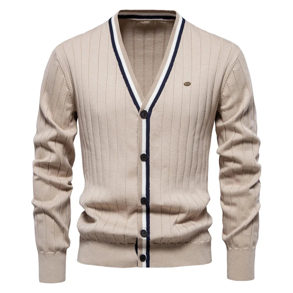 Men's Cotton Cardigan Sweater V-Neck Button-Up Casual Youth Knitted Sweaters for Men