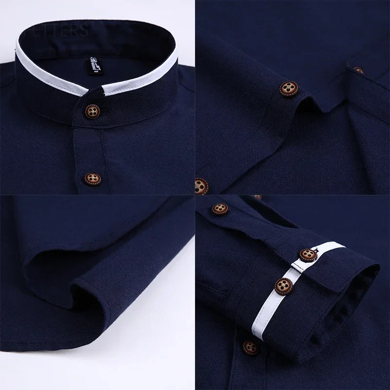 Autumn Long Sleeve Shirt Men Oversized Shirts Men Pocket Design Korean Style Stand-up Collar Slim Shirt Men's Clothing