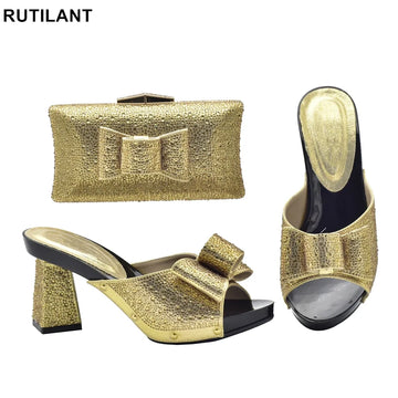 Italian Shoes with Matching Bag for Wedding Shoe and Bag Set for Nigeria Party Italy African Women Party Pumps with Rhinestone