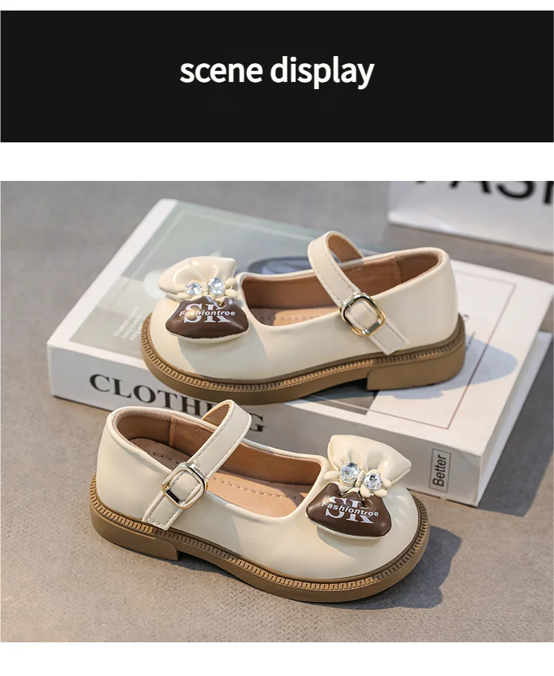 Stijlvolle leren strikschoenen voor meisjes, lente 2025, nieuwe mode, prinsessenschoenen voor bruiloften, kinderen, antislip, zachte zool, Mary Janes