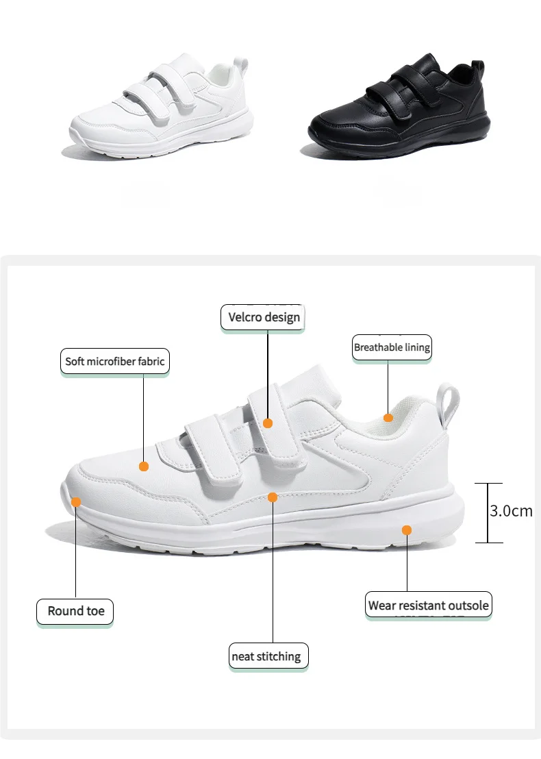 Student Sneakers Unisex White Shoes Magic Buckles Lightweight Couple Shoes for Sports School Dance Running