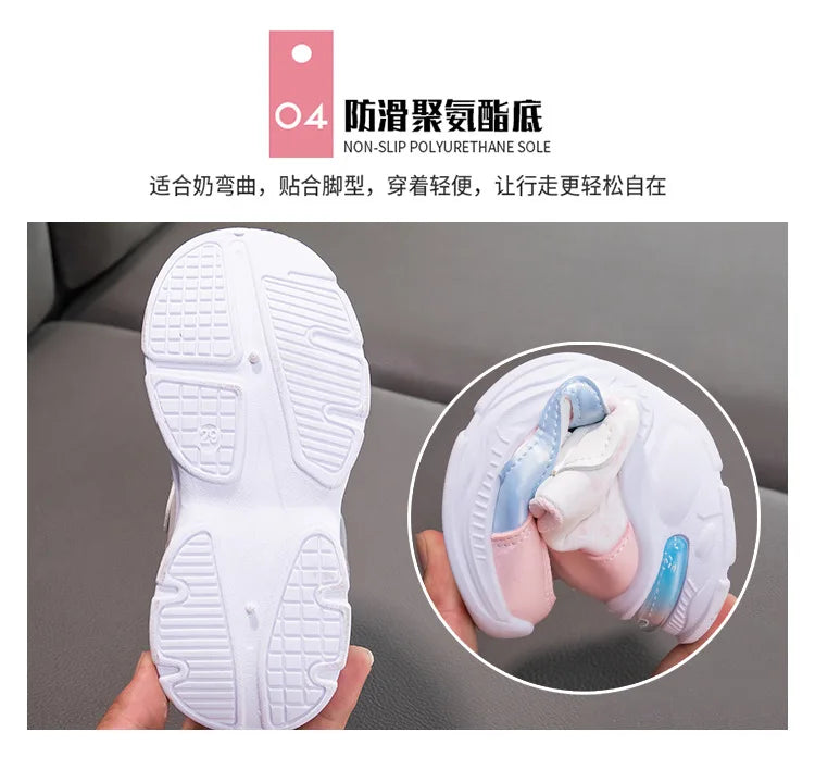 Girls' Casual Shoes Frozen Princess Elsa Sneakers Mesh Leather White Breathable Sole Children's Sport Shoes Size 26-37