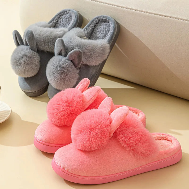 Women's Winter Warm House Fuzzy Slippers Couple Indoor Anti-Skid Plush Lined Bedroom Slides Fluffy Cotton Shoes For Ladies