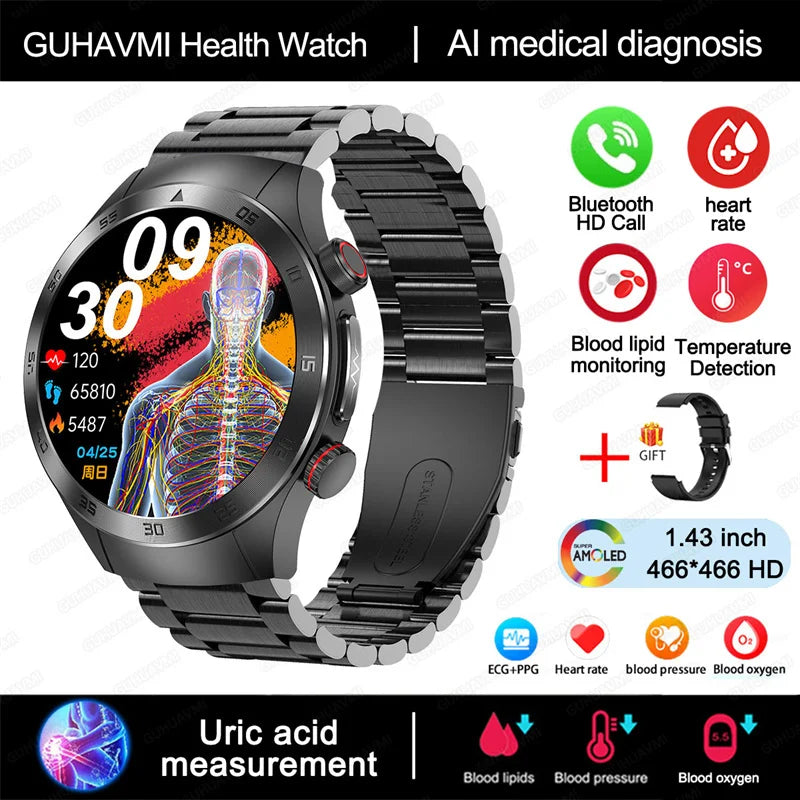 2025 New Smart Watch ECG+PPG Laser Treatment Blood Lipid Heart Rate Blood Pressure Health Sport Smartwatch For Men - Compatible with Huawei & Xiaomi IOS