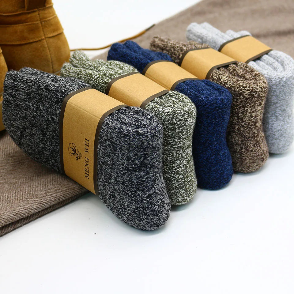 3/5 Pair Winter Men's Merino Wool Socks Super Thick Warm High Quality Harajuku Retro Snow Casual Anti-Freeze Cashmere Socks For Men
