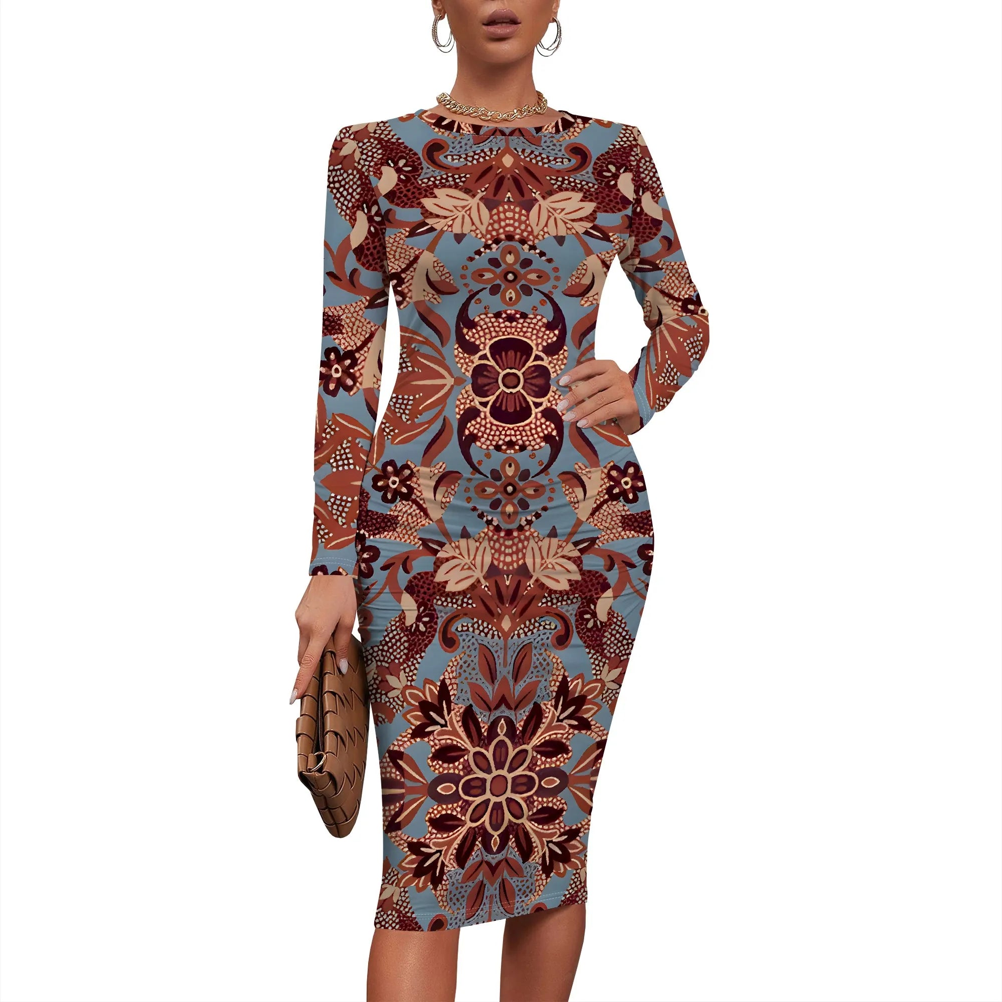 Women's 2025 Summer Dress Ruched Long Sleeve Crew Neck Midi Dress Elegant Bodycon Basic Casual Dresses