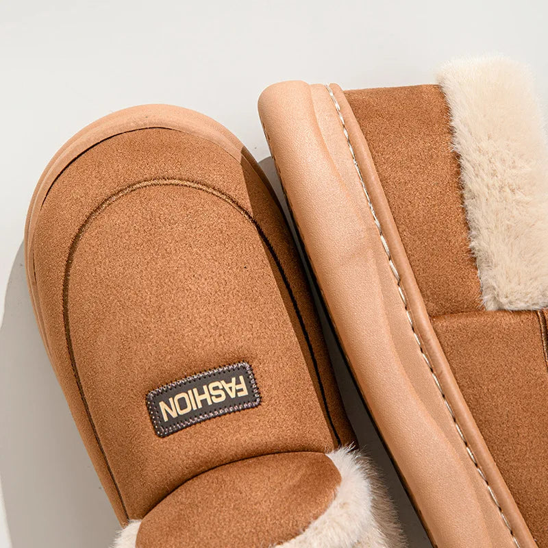 Unisex Plush Lining Shoes With Platform Soft Sole Indoor and Outdoor Slides Non-Slip Fluffy Cosy Warm Slippers For Men & Women