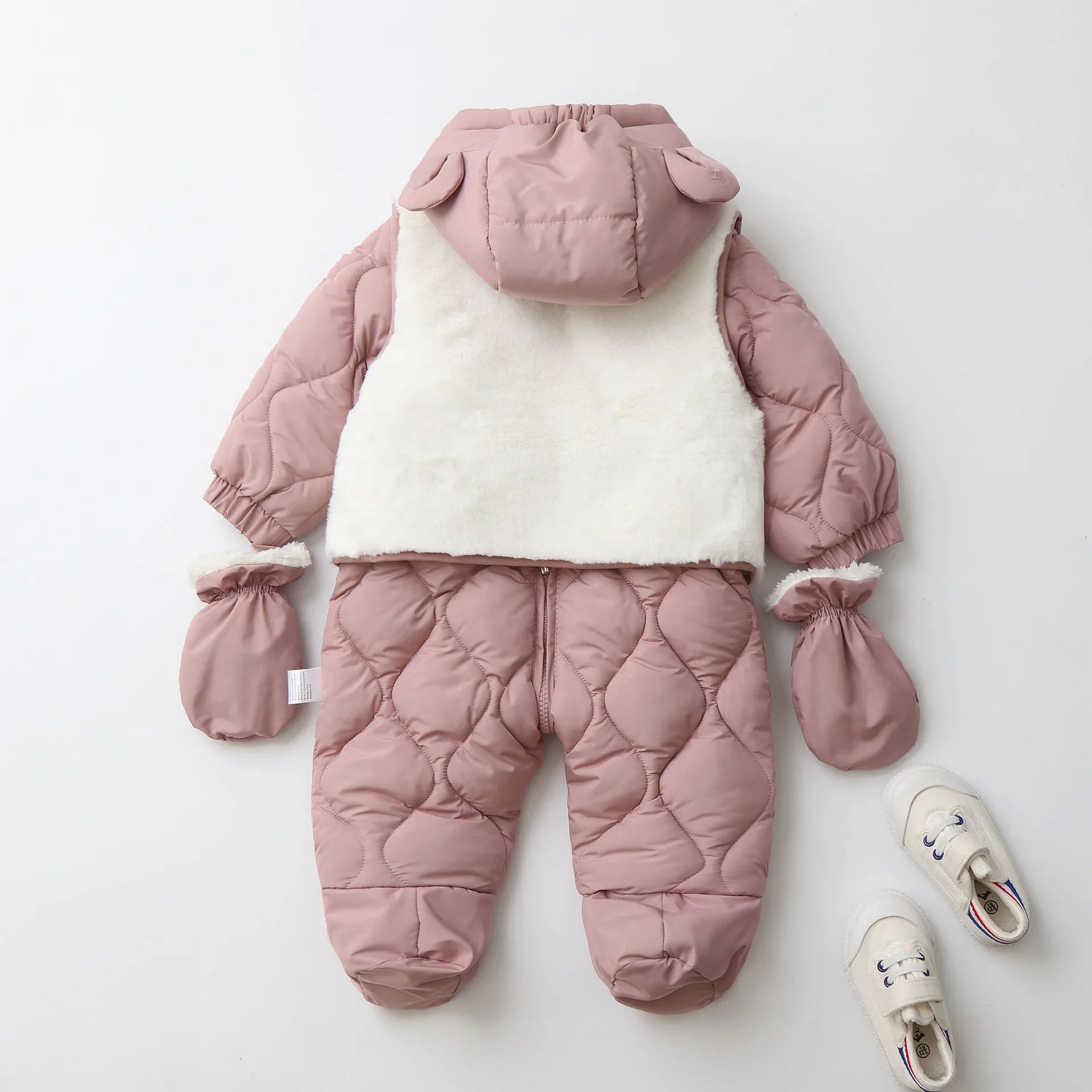 Baby's 2Pcs Winter Warm Clothes Thicken Fleece Rompers Jumpsuits Fur Lining Footie and Vest Snowsuit For Toddlers 0-2Y