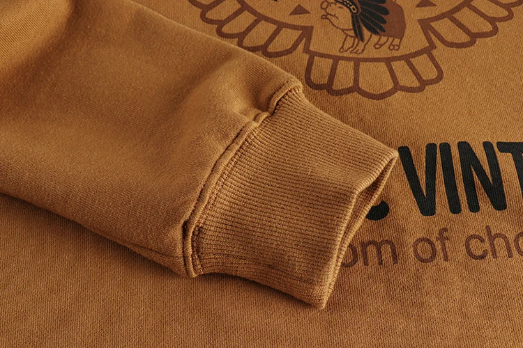 Winter American Retro 420g Thick Velvet Indian Elemet Printed Sweatshirts Men's Simple Washed Youth Casual Pullover Sportwear