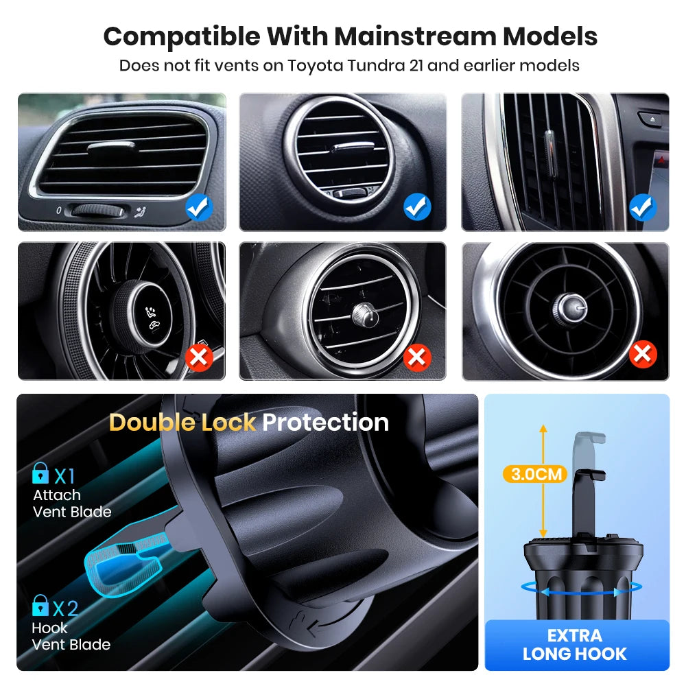 Car Phone Holder Mount,TOPK Upgrade Auto Locking Universal Phone Stand Holder with Hook Clip for Car Air Vent for iPhone Samsung