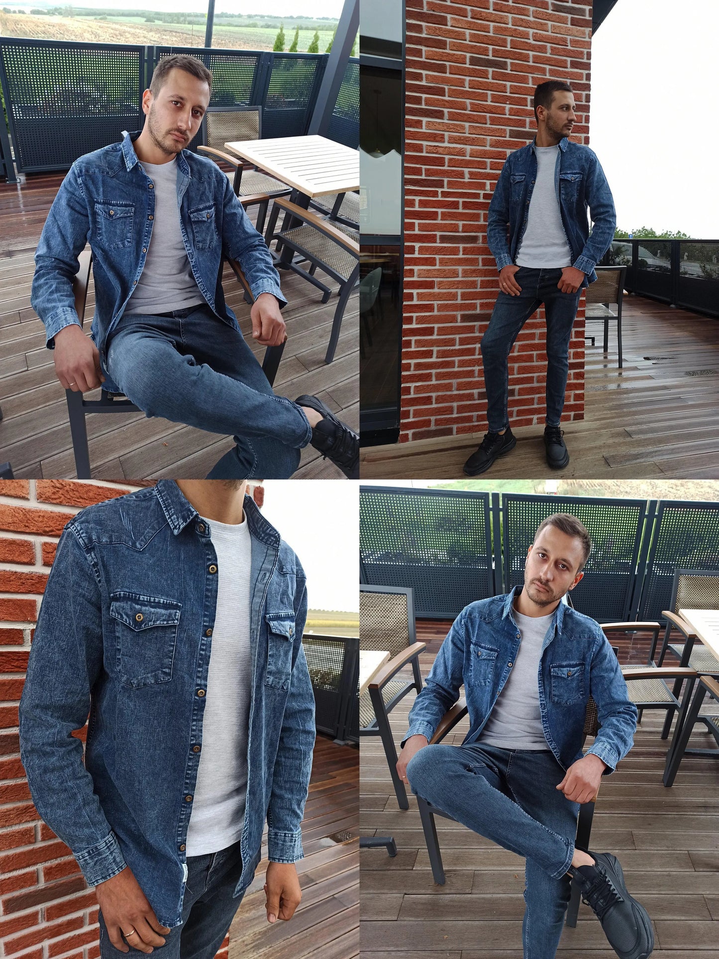 Men's Cotton Denim Shirts Double Pocket Solid Colour Casual Male Cowboy Shirts New Autumn Slim Quality Shirts for Men