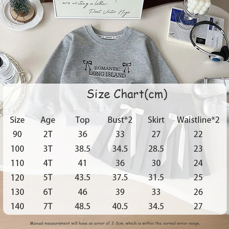 Girls Casual Hoodies Suit Simple Letter Sweatshirt and Pleated Skirt 2PCS Children's Autumn Outfit 2-7Y Girls