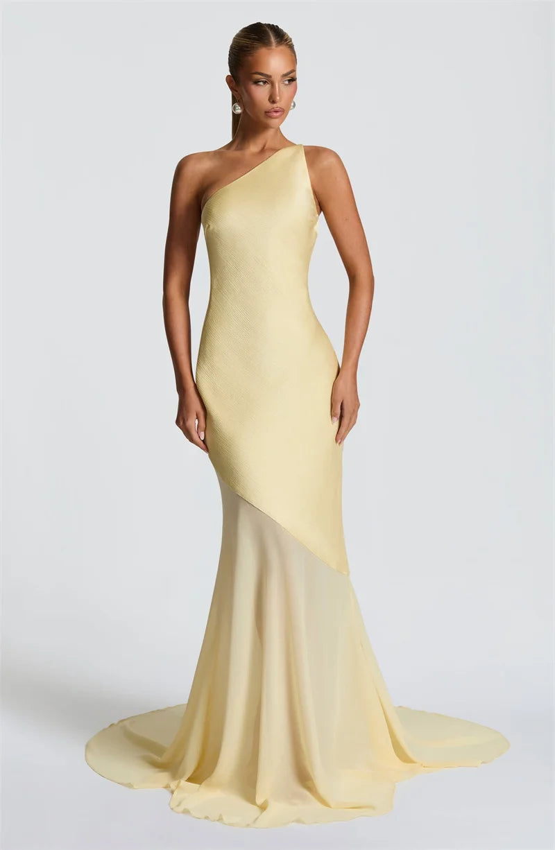 One Shoulder Backless Sleeveless Maxi Dress Women's Sexy Gown Fashion Patchwork Bodycon Club Party Long Dress Elegant Floor-Length