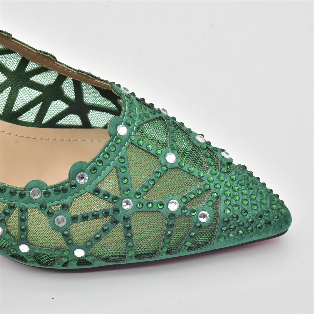 Hollow Design Trendy African Matching Shoes and Bags Italy Rhinestone Women Party Pumps for Women Elegant Wedding Shoes Bride