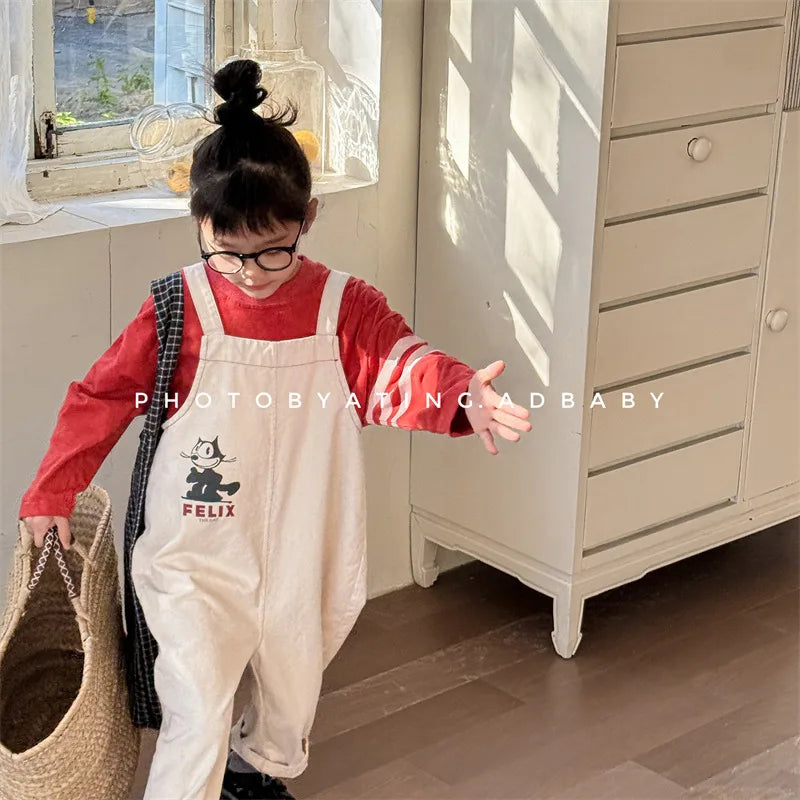 2025 Lente Nieuwe Kinderen Losse Overalls Katoen Baby Meisjes Jongens Cartoon Print Wijde Pijpen Broek Jongens Band Broek Kinderen Casual Broek 4-6Y Unisex