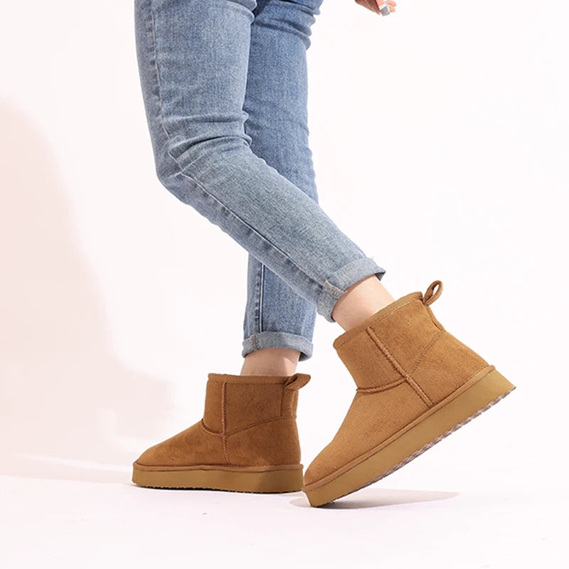 Women's Winter Classic Snow Boots Warm and Comfy Flat Furry Boots Outdoor and Indoor Non-Slip Fluffy Female Cotton Shoes