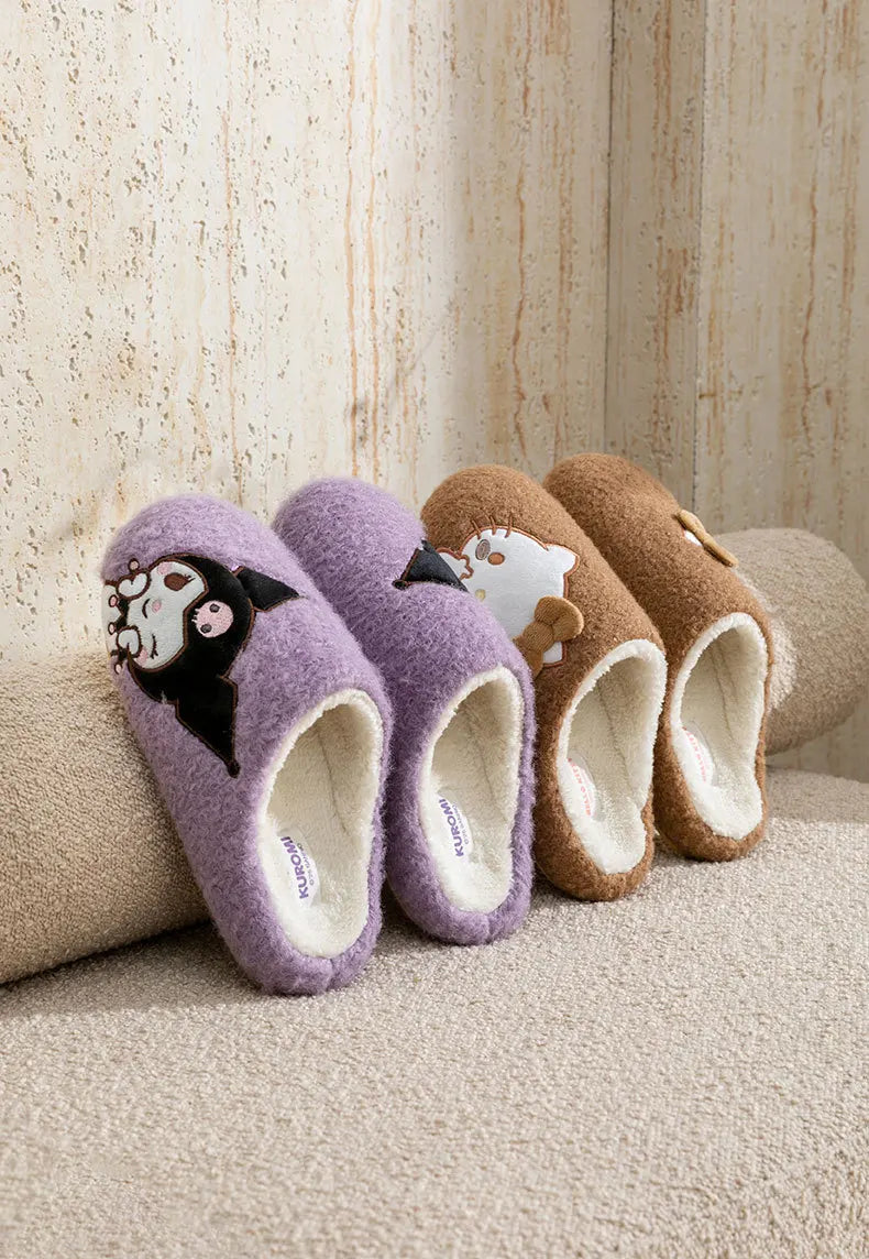 Kids' Slippers House Shoes Cartoon Kuromi Winter Shoes Warm Anti-Slip Soft Bottom Shoes For Girls Size 36-41
