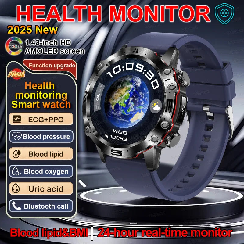 2025 Nieuwe Smart Watch Monitoring Bloeddruk Urinezuur ECG + PPG Fitness Tracker Klok Bluetooth Call Health Smartwatch Voor Mannen