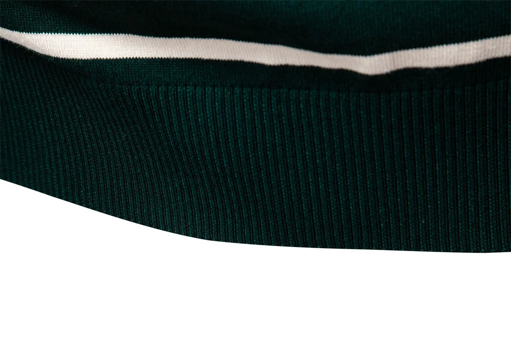 Men's Colour Block Striped Long Sleeve Polo Shirt For Autumn - Designer Business Premium T-shirts