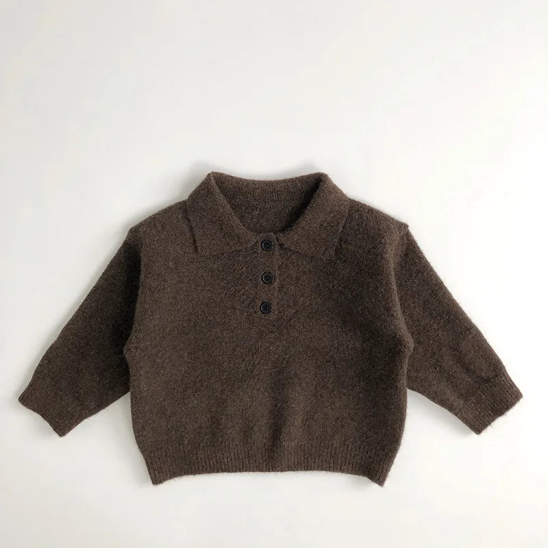 Autumn New Boys Clothes Kids Knit Turn Down Collar Sweater Children's Trendy Solid Colour Pullover Girls Outwear 1-6Y Unisex