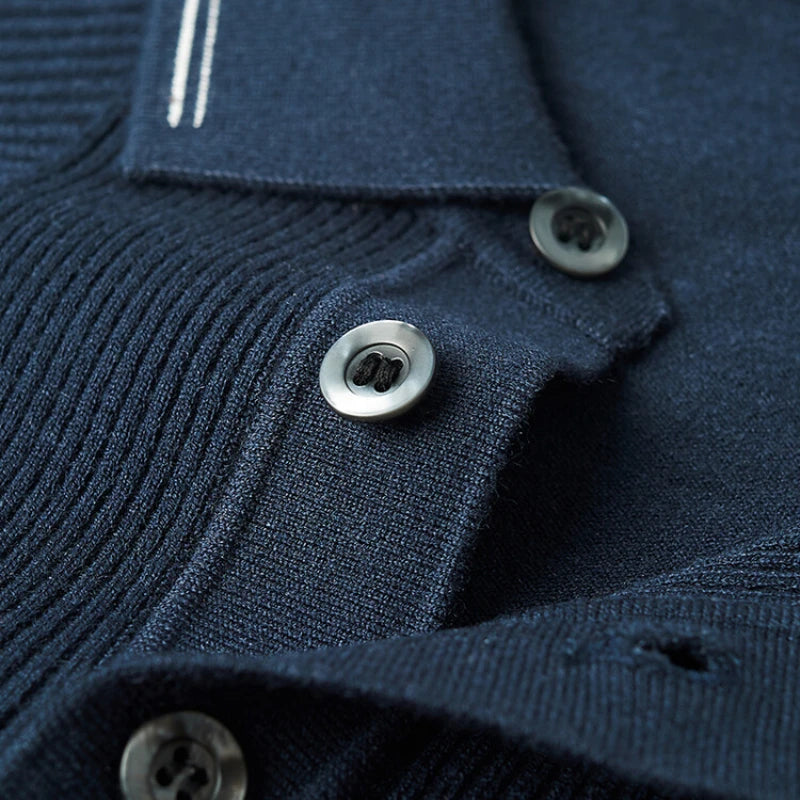 Men's Solid Colour Business Casual Polo Shirt, Suitable For Daily Commute, Pullover Sweater, Warm Knitted Long-Sleeved Cardigan