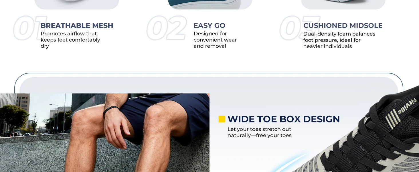 Men’s Wide Fit Walking Shoes – Breathable Lightweight Sneakers with Arch Support & Shock Absorption for Flat Feet