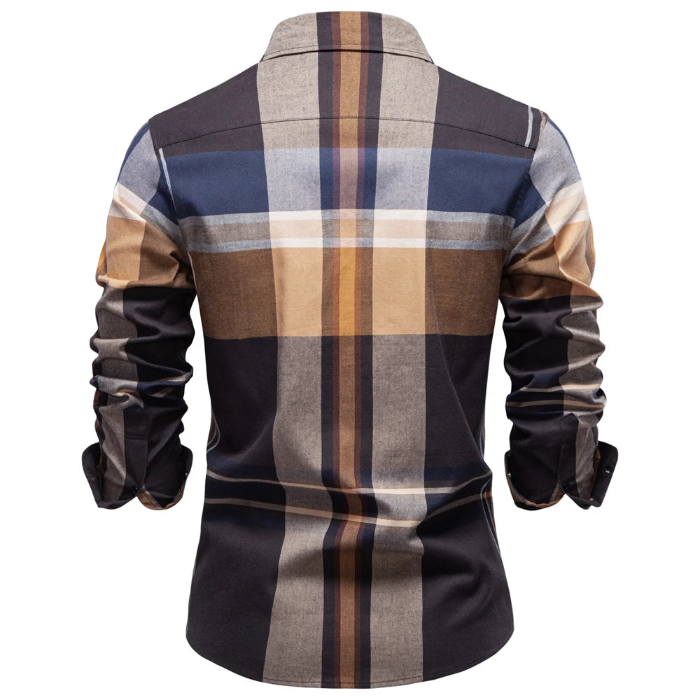 Men's Classic Plaid Shirt 100% Cotton Long Sleeve Autumn Winter Thickened Office Formal Business Executive Shirts For Men