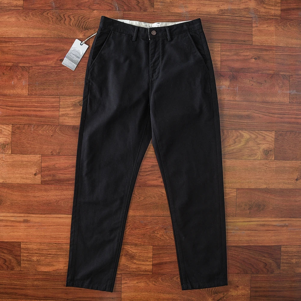 2024 Lente en herfst Nieuwe Amerikaanse retro zwaargewicht geweven keper casual broek Heren eenvoudige 100% katoenen gewassen rechte broek