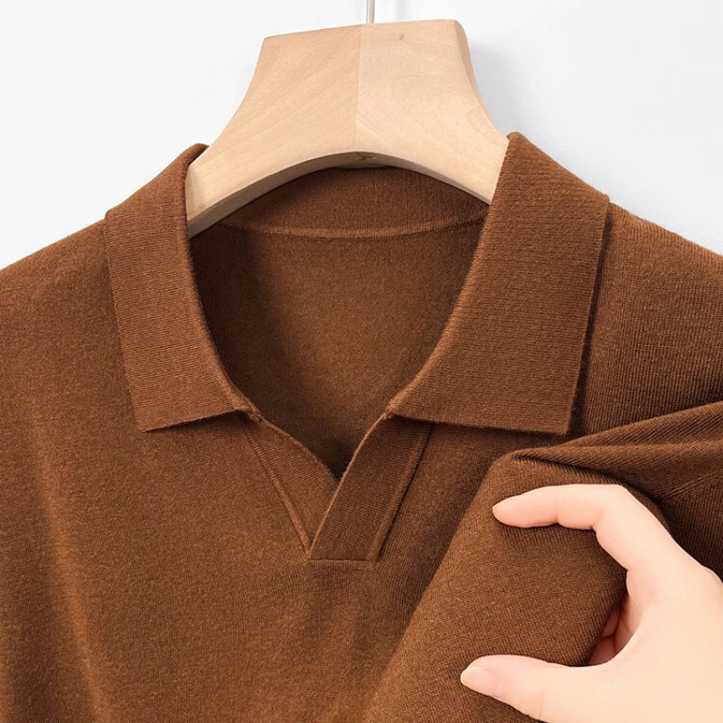 Men's Pullover Sweater With V-Neck, Business Casual Warm Polo, Male High Quality Cashmere Sweater