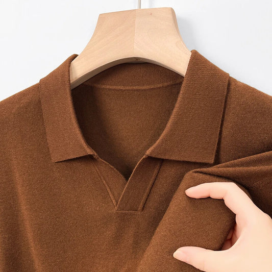 Men's Pullover Sweater With V-Neck, Business Casual Warm Polo, Male High Quality Cashmere Sweater