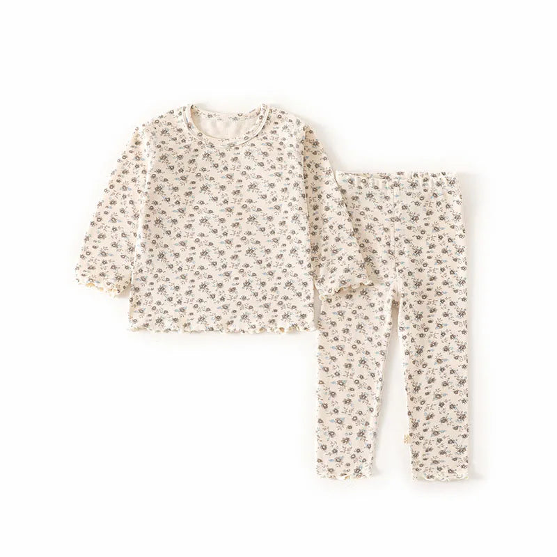 New Spring Girls Boys Clothes Set Baby Cute Floral Home Wear Toddler Full Printed Flowers Children's Loungewear 0-4T Unisex