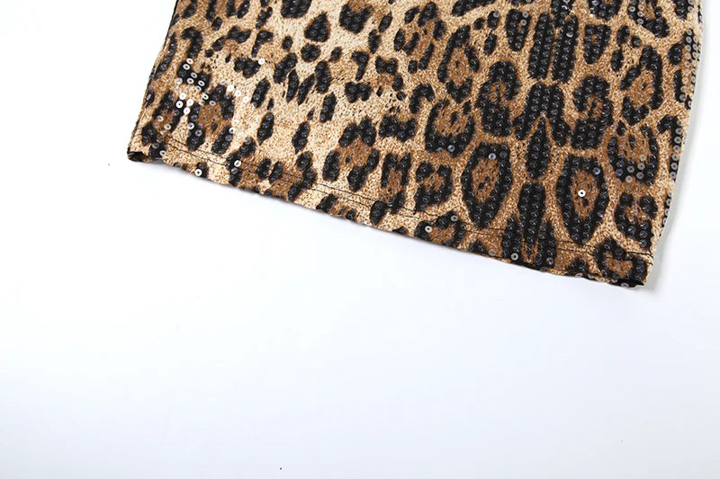Shine Sequins Dress Women Leopard Print Hipster Backless Skinny Midnight Club Party Sexy Coquette Classic Mini Bodycon