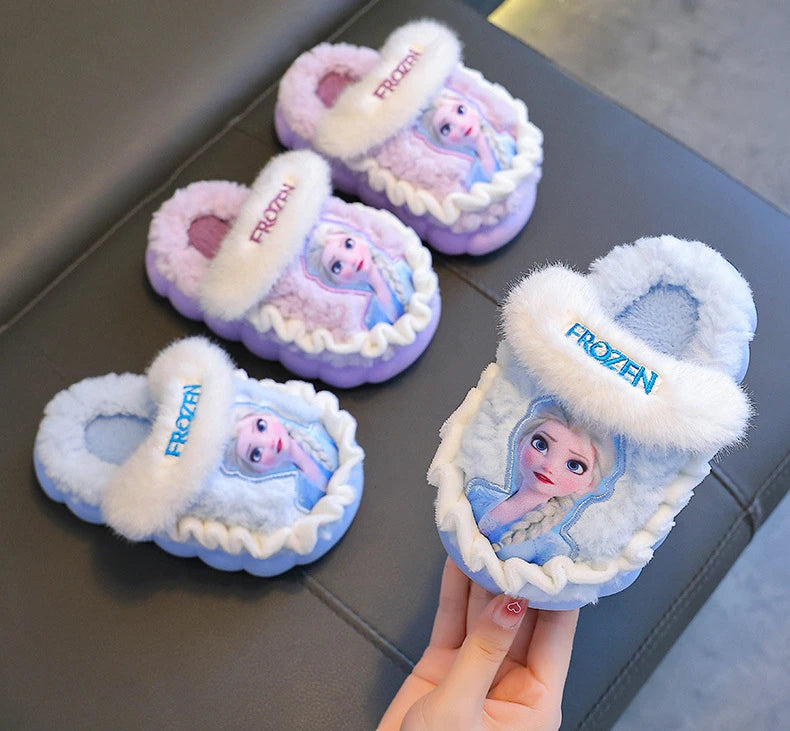 Children's Princess Elsa Winter Warm Children's Cotton Home Slippers Frozen Snow Non-Slip Slippers For Baby Girls Size 24-36