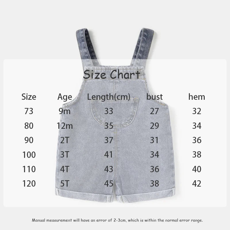 Summer Cool Denim Blue Children Baby Boys Girls Clothes Overalls Roll Hem Design Kids Baby shorts Jumpsuits 1-5Y Unisex