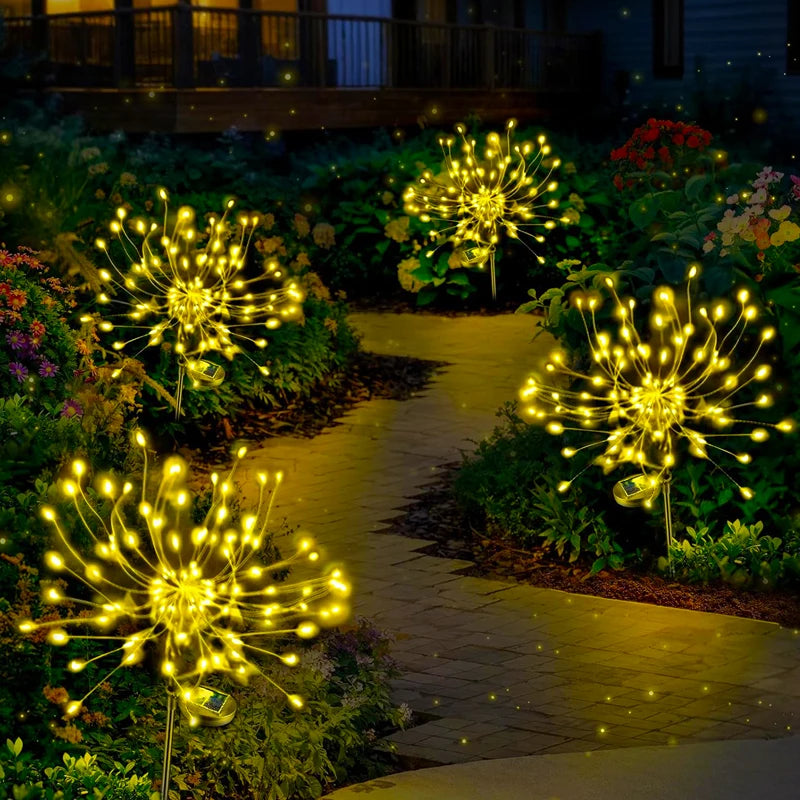 Solar Garden Lights Outdoor Fairy Fireworks Light Waterproof Decor Yard Pathway Patio Lawn Flower Lamp