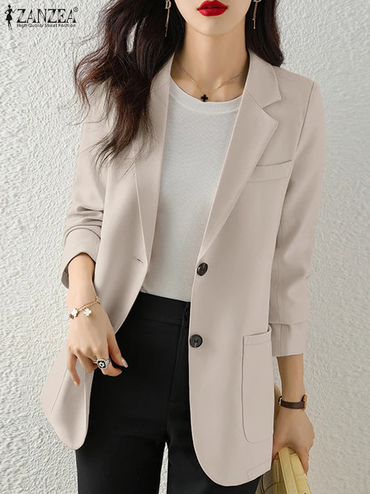 Office Wear Fashion Tops Long Sleeve Elegant Korean Style Women Suit Jackets Streetwear Notched Lapel Casual Blazer