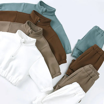 Baby Children's Fleece Lining Hoodies Set Spring Autumn Boys Sports Clothes 2PCS Girls Turtleneck Pullover Casual Suit 1-6Y Unisex