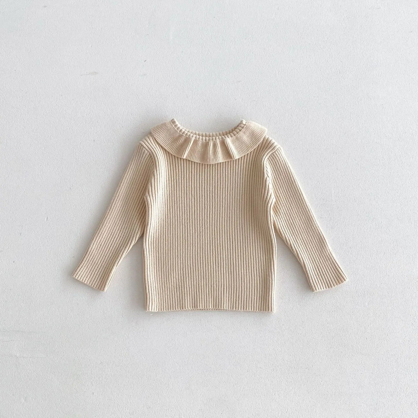 2025 Nieuwe effen trui met onderkant voor meisjes. Kinderkleding met lotusbladkraag en gebreide trui met basistopjes voor meisjes van 1-6 jaar.
