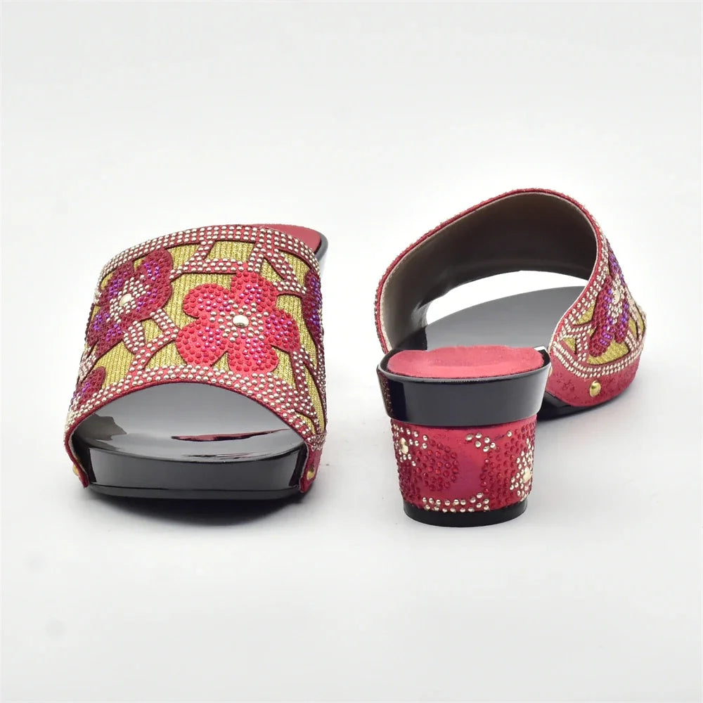 New Red Rhinestone Women Wedding Shoes High Quality African Paty Shoes Open Toe Sexy Ladies Shoes Italian Women Wedding Pumps1