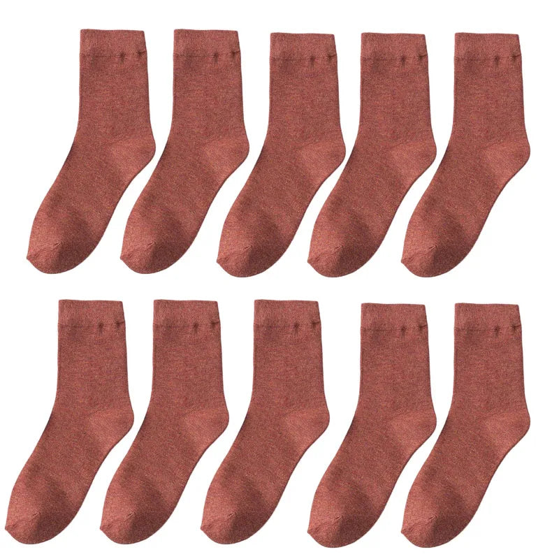 10 Pair Women's Bamboo Fibre Socks Harajuku Retro Solid Colour Casual Ladies Set Korean Style Female Socks