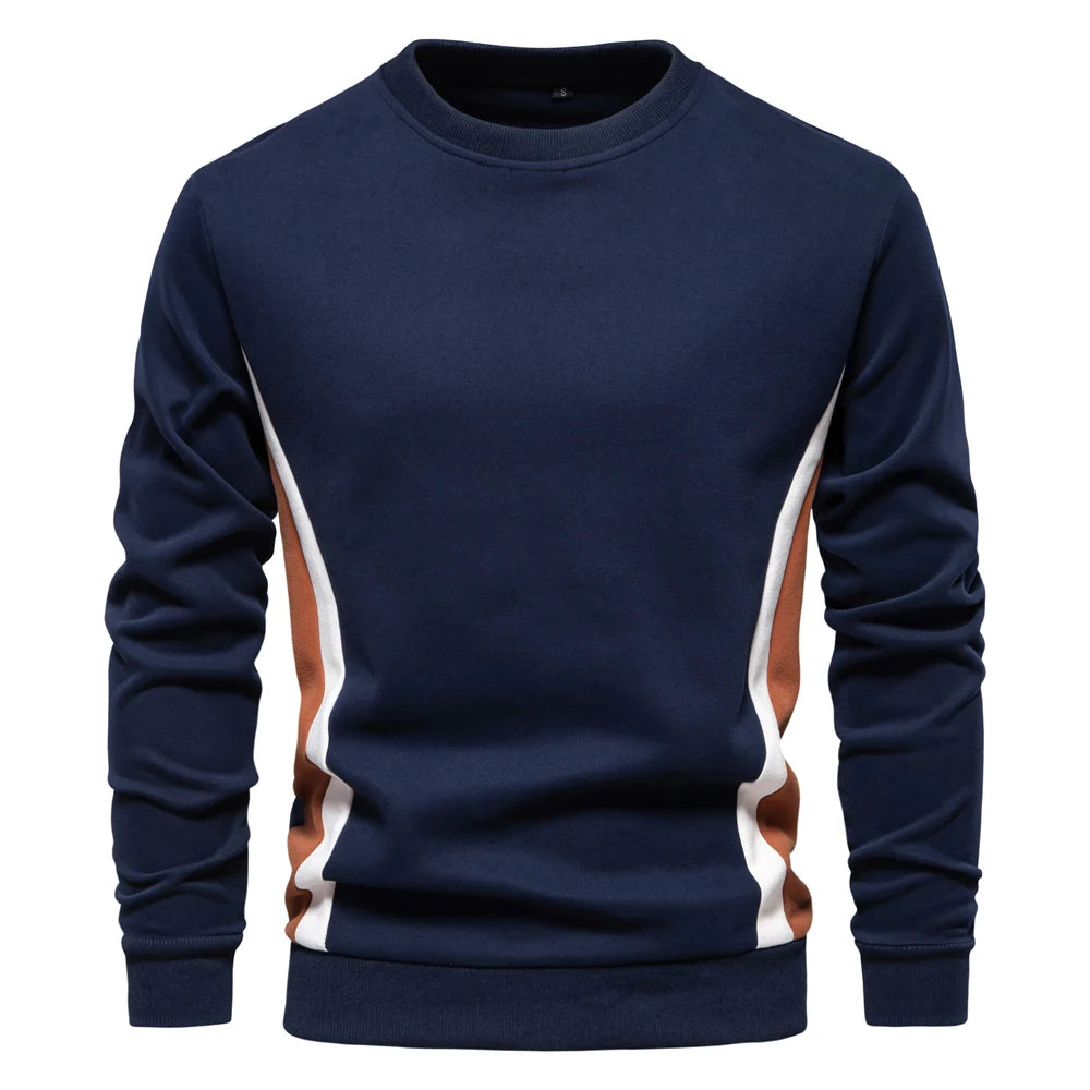 Men's Patchwork Cotton-Blend Sweatshirts - Casual Sport Round Neck Pullover Sweatshirt