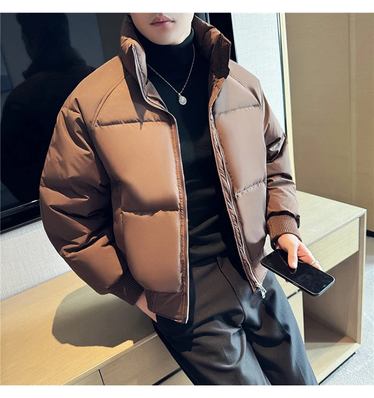 Men's Loose and Casual Thickened Down Jacket With Stand-Up Collar, Suitable For Daily Commuting, Autumn, Winter, and Leisure