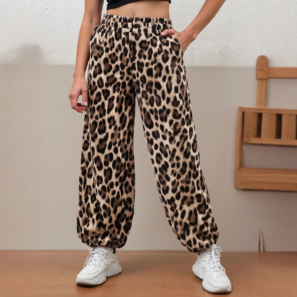 Women's Pants All Season Comfortable Wild Leopard Print Natural Waist Regular Fit Ankle Casual Pants