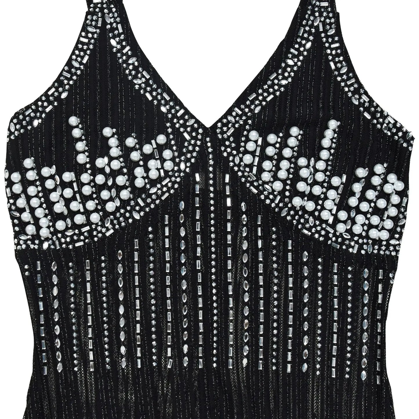 Women's Sexy Halter Sleeveless Backless Embroidered Flares Rhinestone Decor Floor-length Party Dress