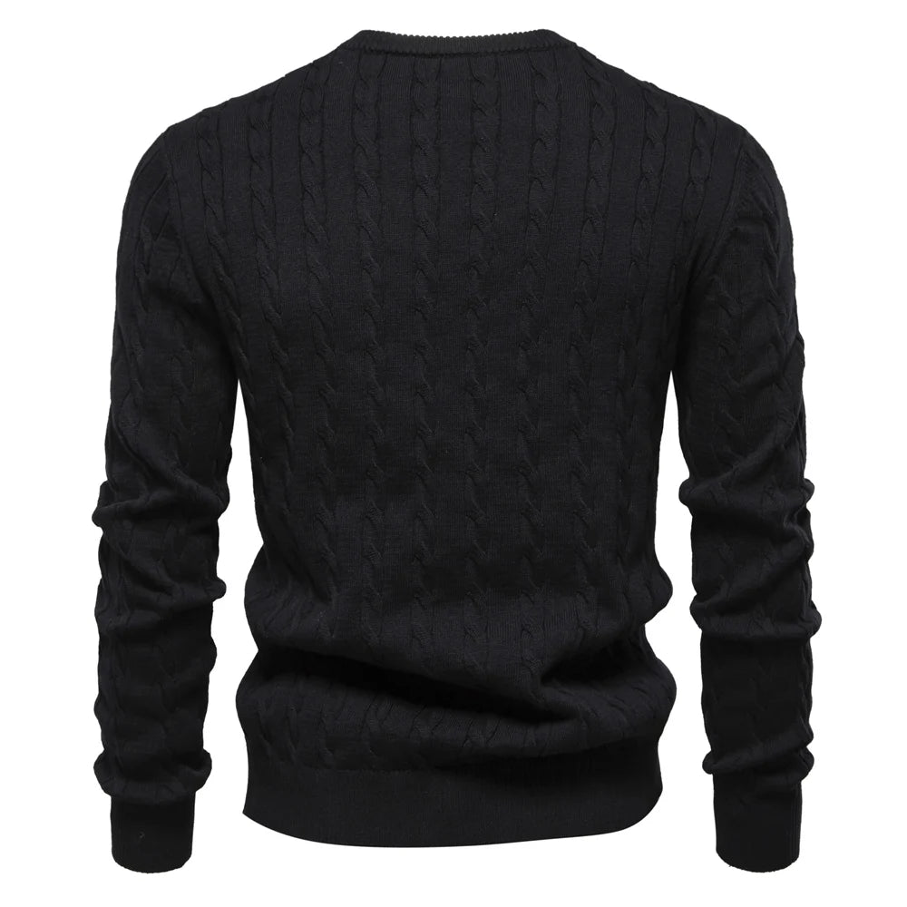 Men's Giraffe Embroidery Cotton Sweaters Round Neck Classic Twist Patterned Pullover Knitted Sweater for Men