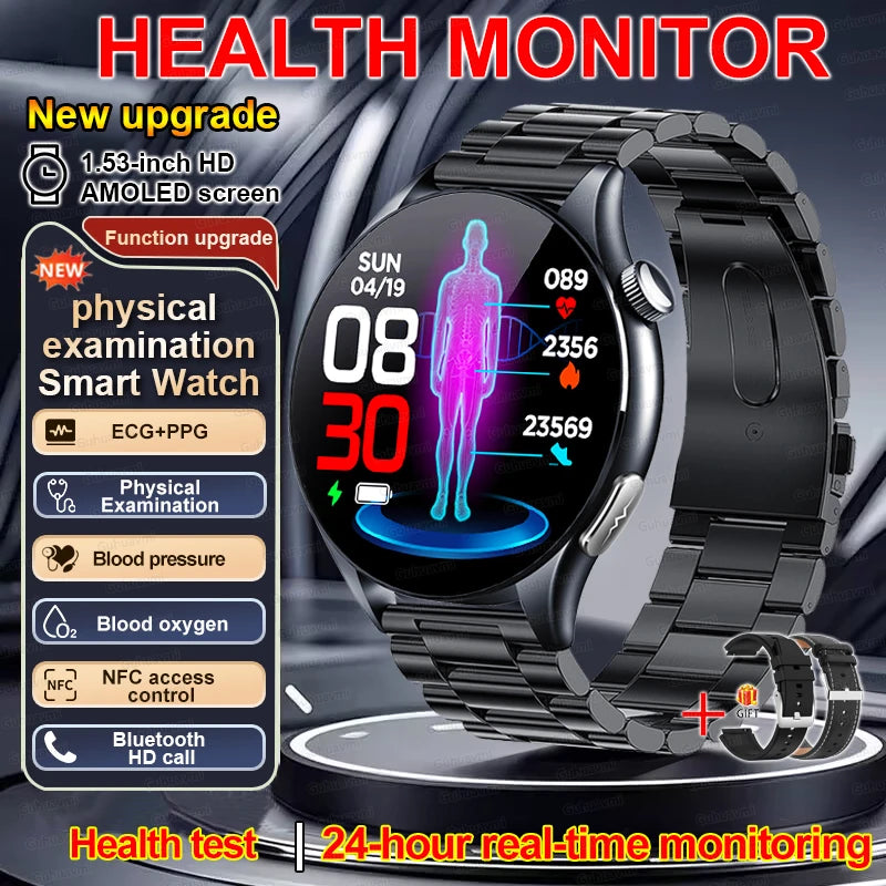 2025 Nieuw Smart Watch NFC ECG+PPG Bloedzuurstof Urinezuur Bloeddruk Saffier Smartwatch Heren - Compatibel met Samsung Galaxy, Xiaomi en Huawei IOS