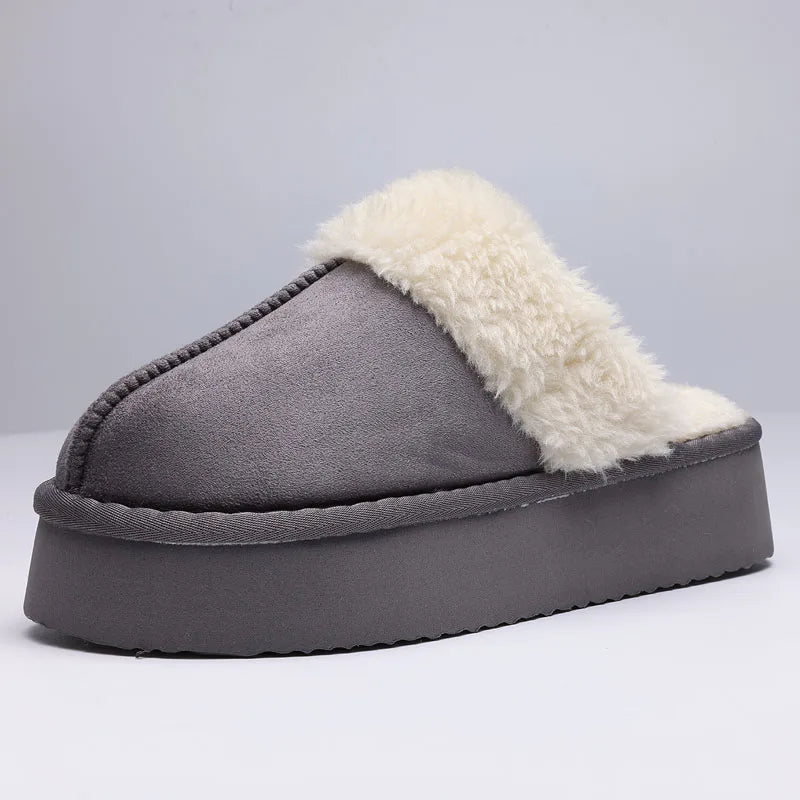Women's Fluffy Plush Winter Shoes With Thick Sole Fuzzy Slides Suitable For Indoor and Outdoor Use With Anti-Slip Platform Fur Slippers