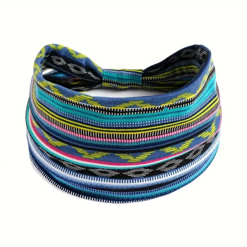 1 stuk Europees-Amerikaanse dames Bohemian stijl elastische hoofddoek modieuze ademende katoenen brede rand haaraccessoires