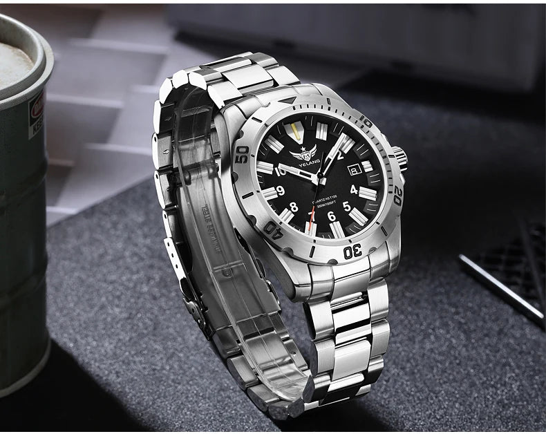 YELANG V1036 42mm Men's Quartz Watch Luminous Display Japan Movement 30ATM Waterproof Stainless Steel Band with Luminous Hands